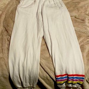 White sweats with rainbow strips